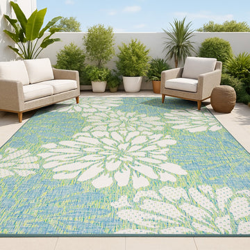 Zinnia Modern Floral Textured Weave Indoor/outdoor Area Rug